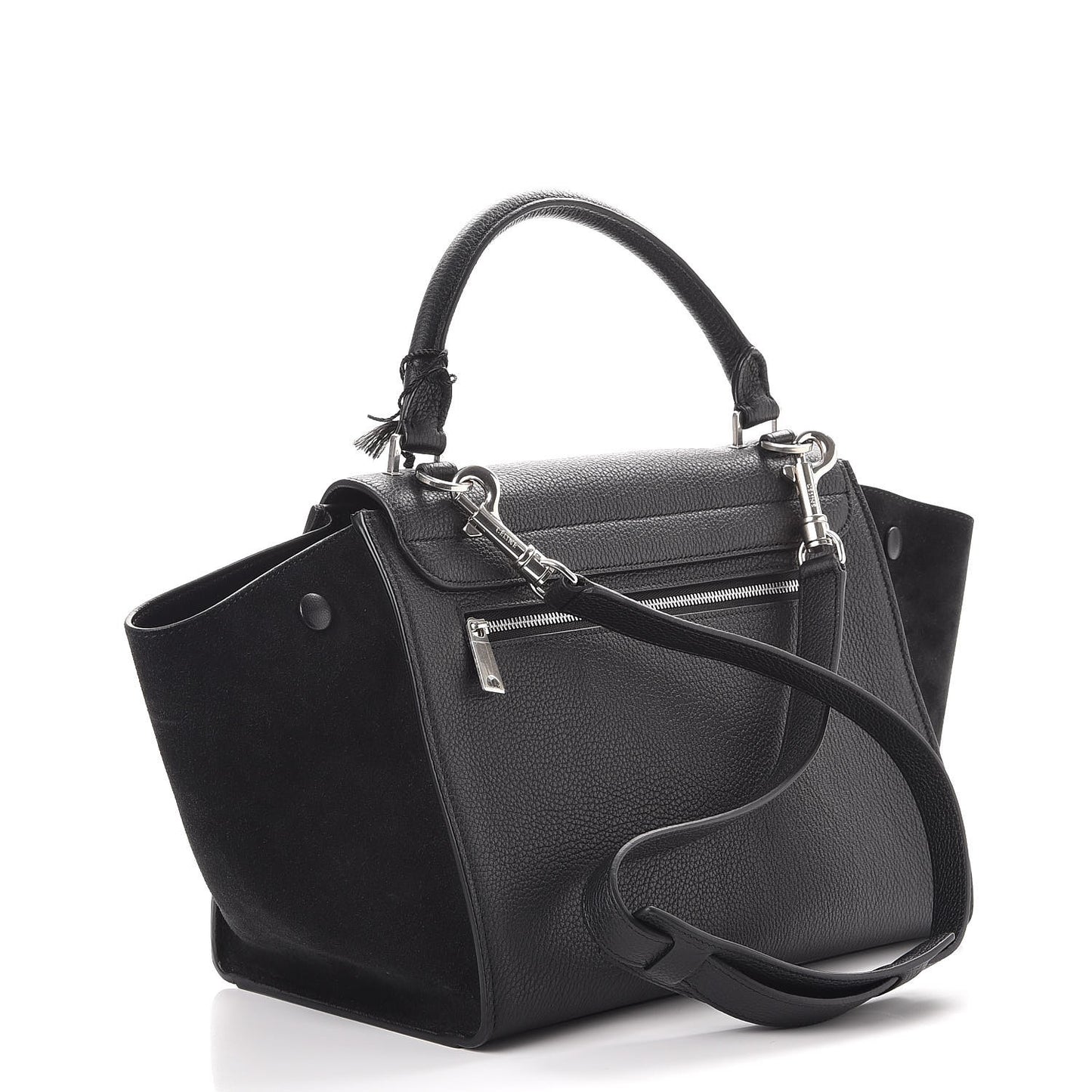 Drummed Calfskin Suede Medium Trapeze Black