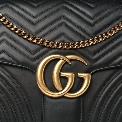 Gucci Calfskin Matelasse Maxi GG Marmont Top Handle Shoulder Bag Black 8 of 11