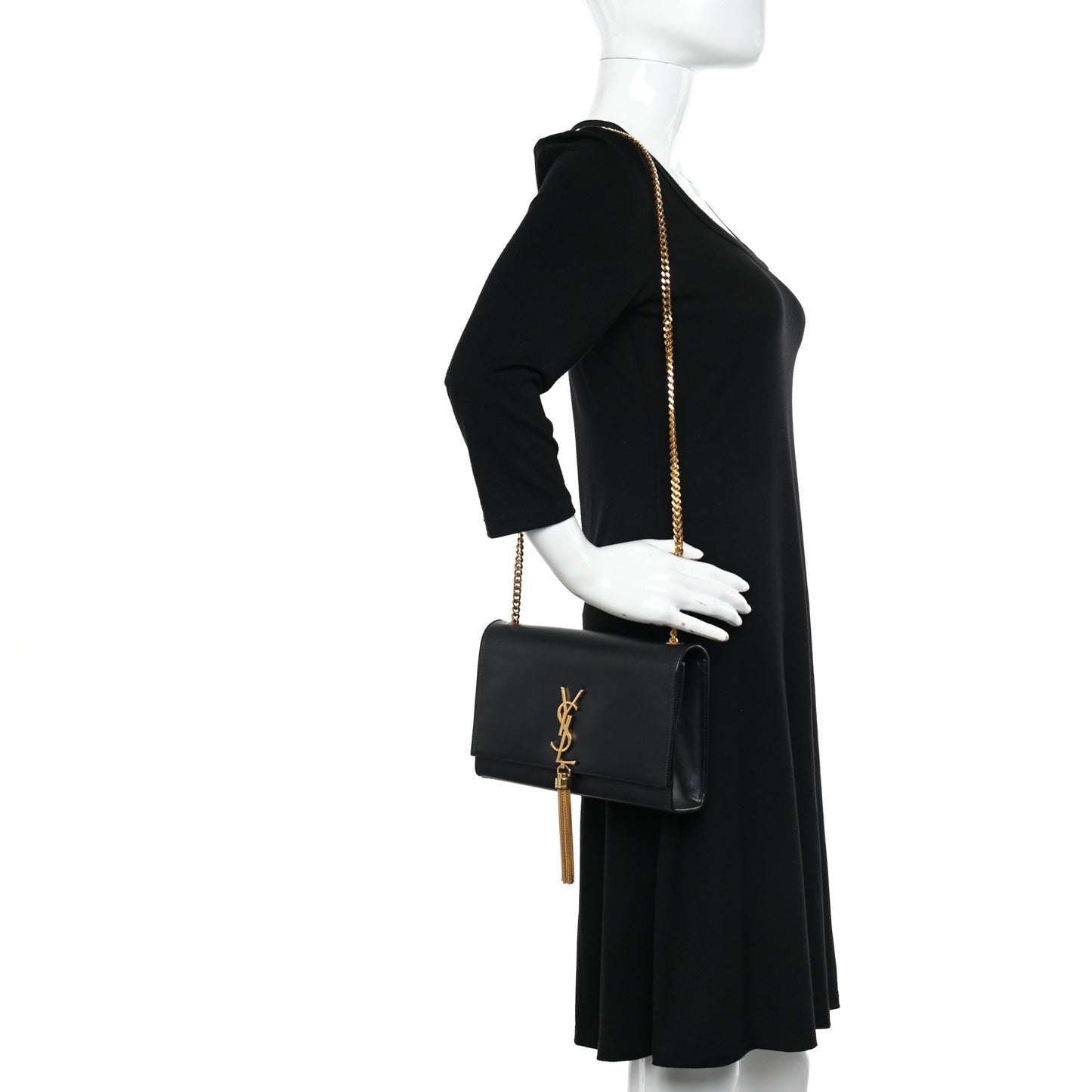 Smooth Calfskin Medium Classic Monogram Kate Tassel Satchel Black