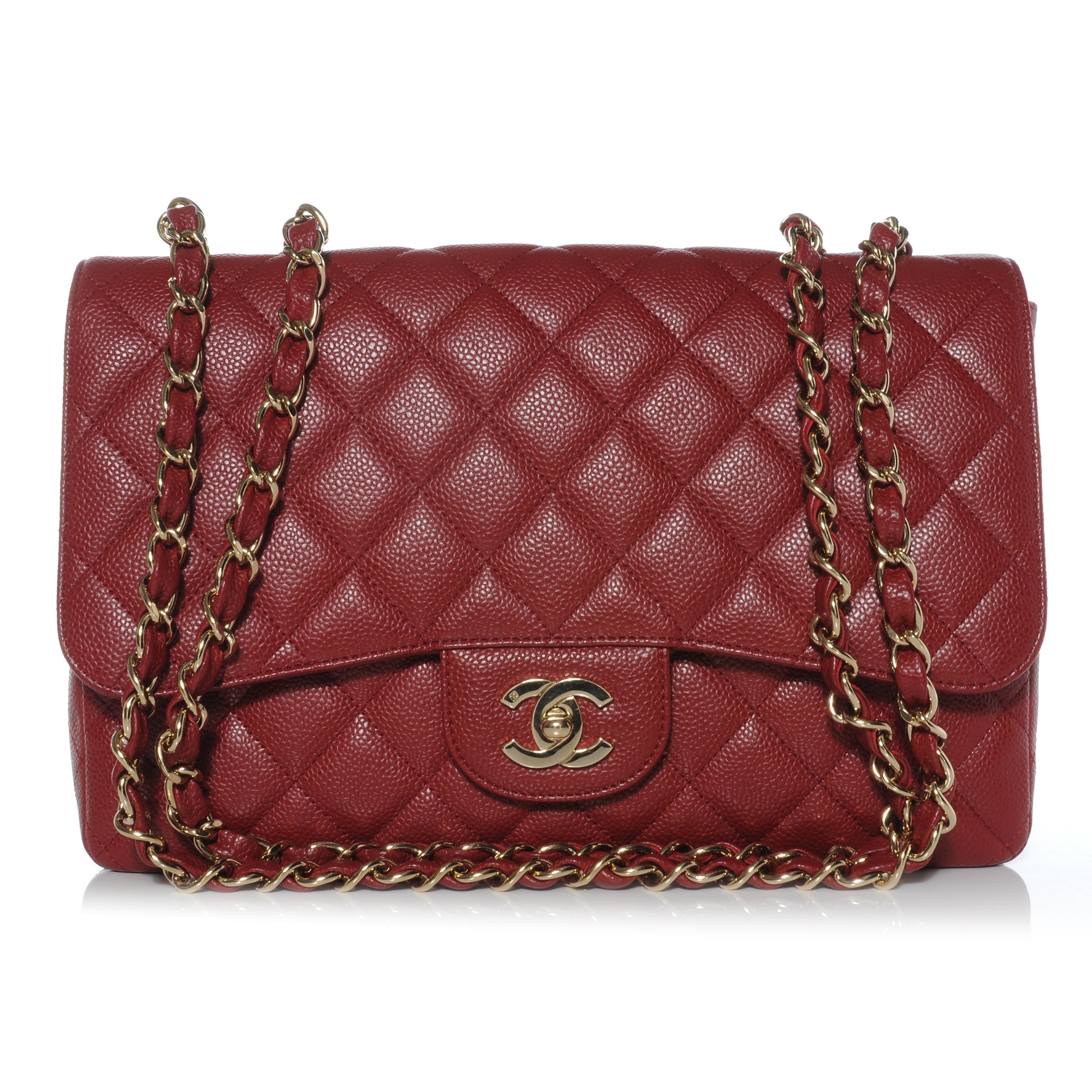 Chanel Caviar Jumbo Single Flap Dark Red 1 of 9