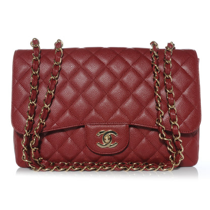 Chanel Caviar Jumbo Single Flap Dark Red 1 of 9