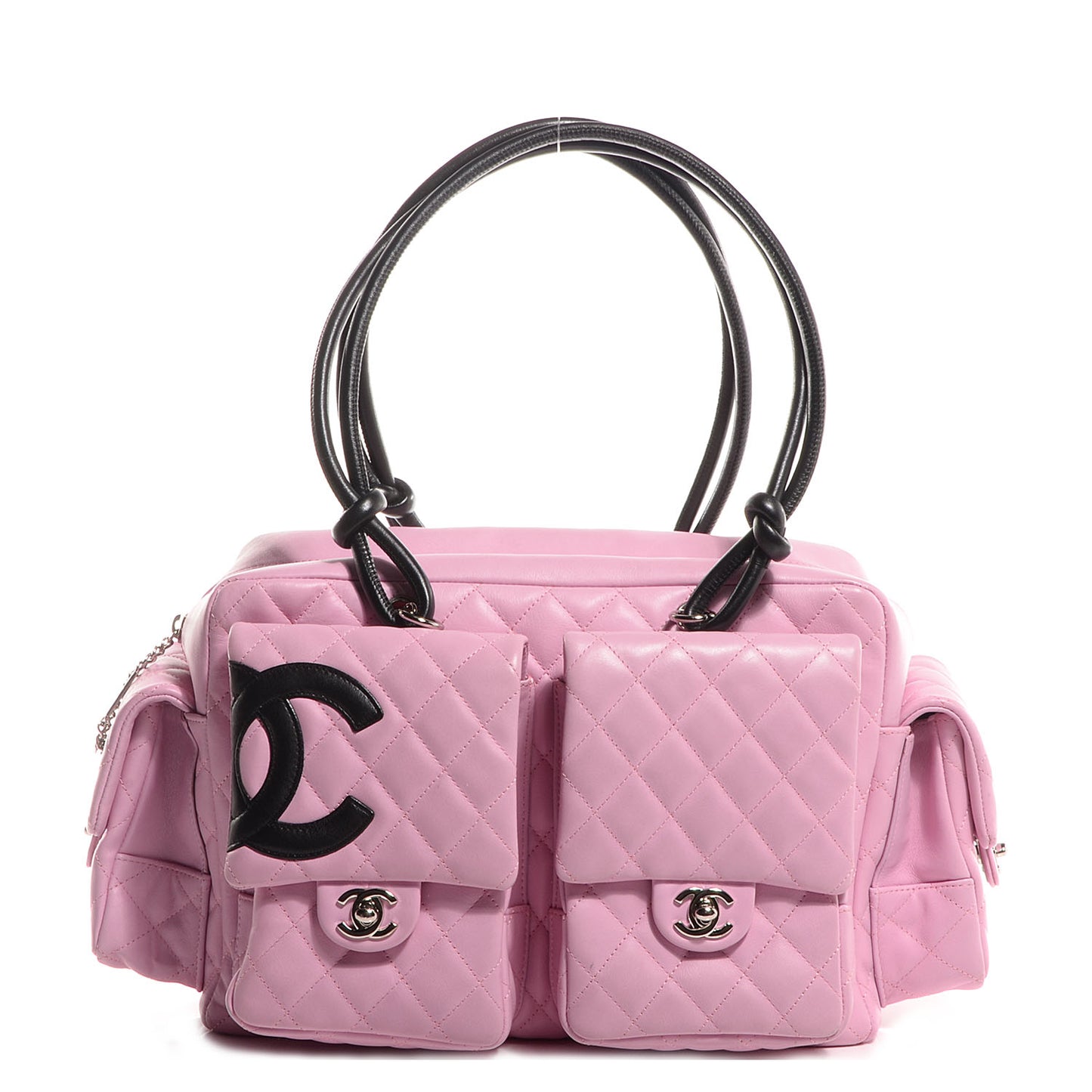 Calfskin Quilted Large Cambon Multipocket Reporter Pink Black