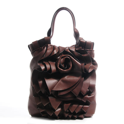 Valentino Garavani Nappa Leather Rose Vertigo Tote Brown 1 of 8