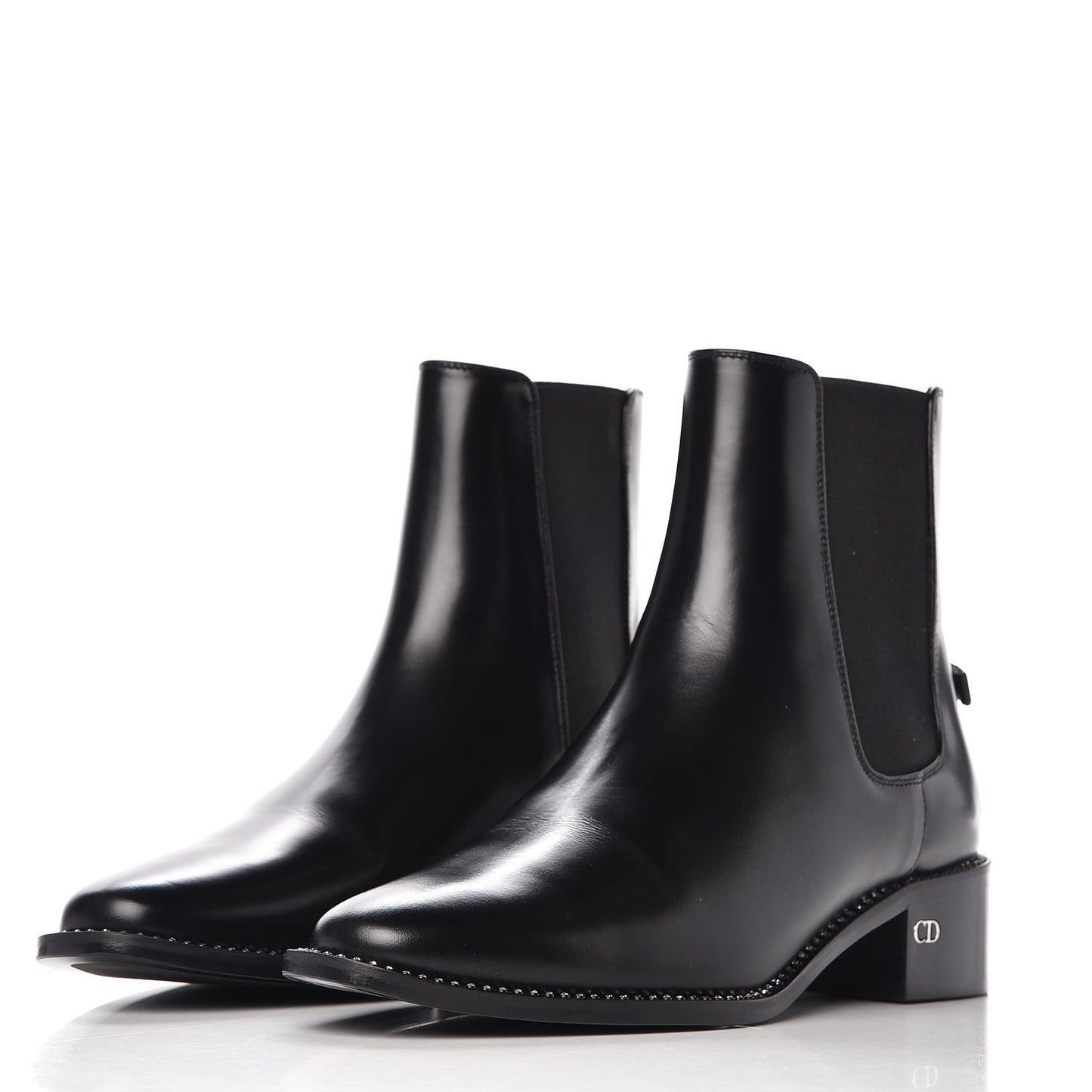 Glazed Calfskin Crystal Tomboy Ankle Boots 38 Black