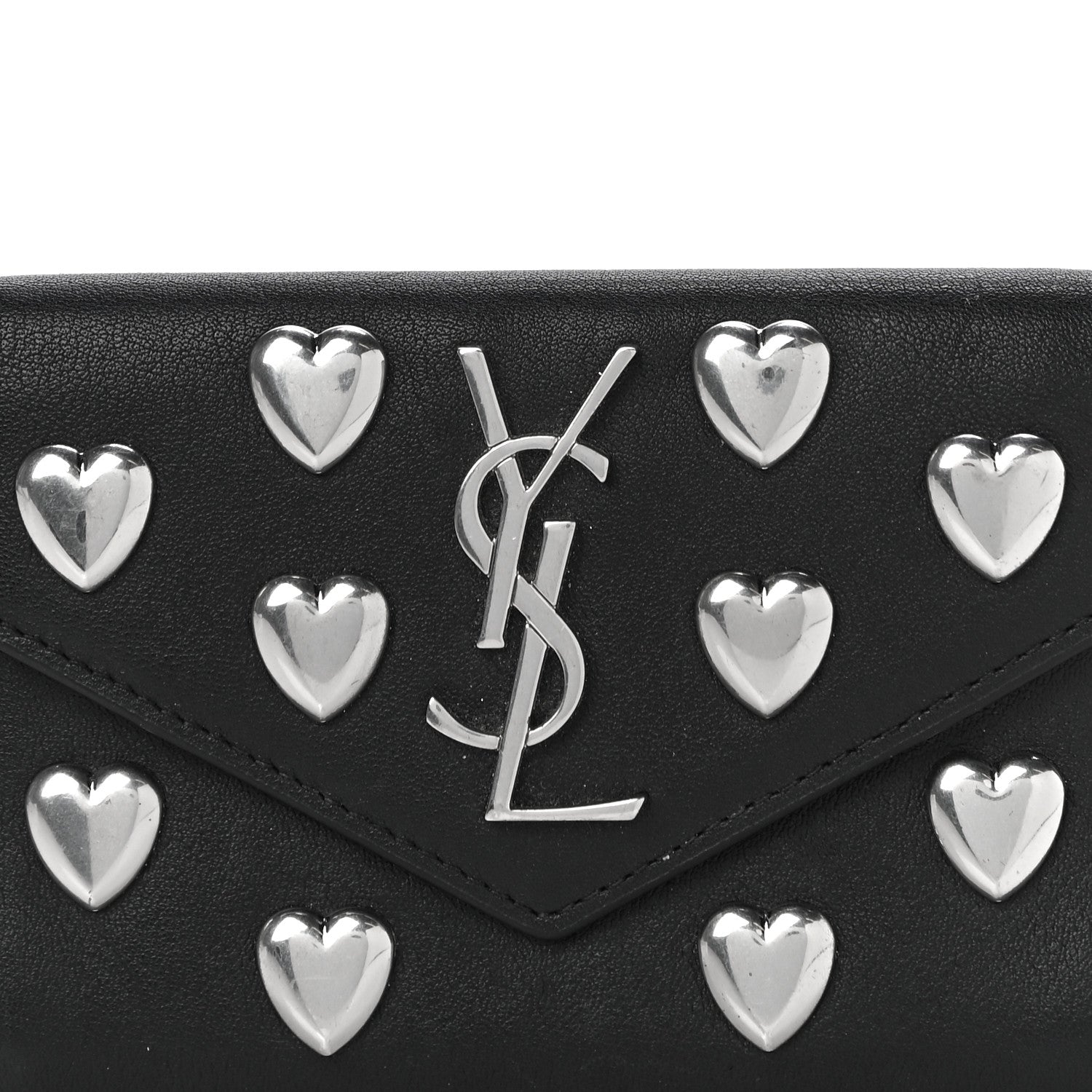 Saint Laurent Calfskin Heart Studded Small Envelope Wallet Black 7 of 13