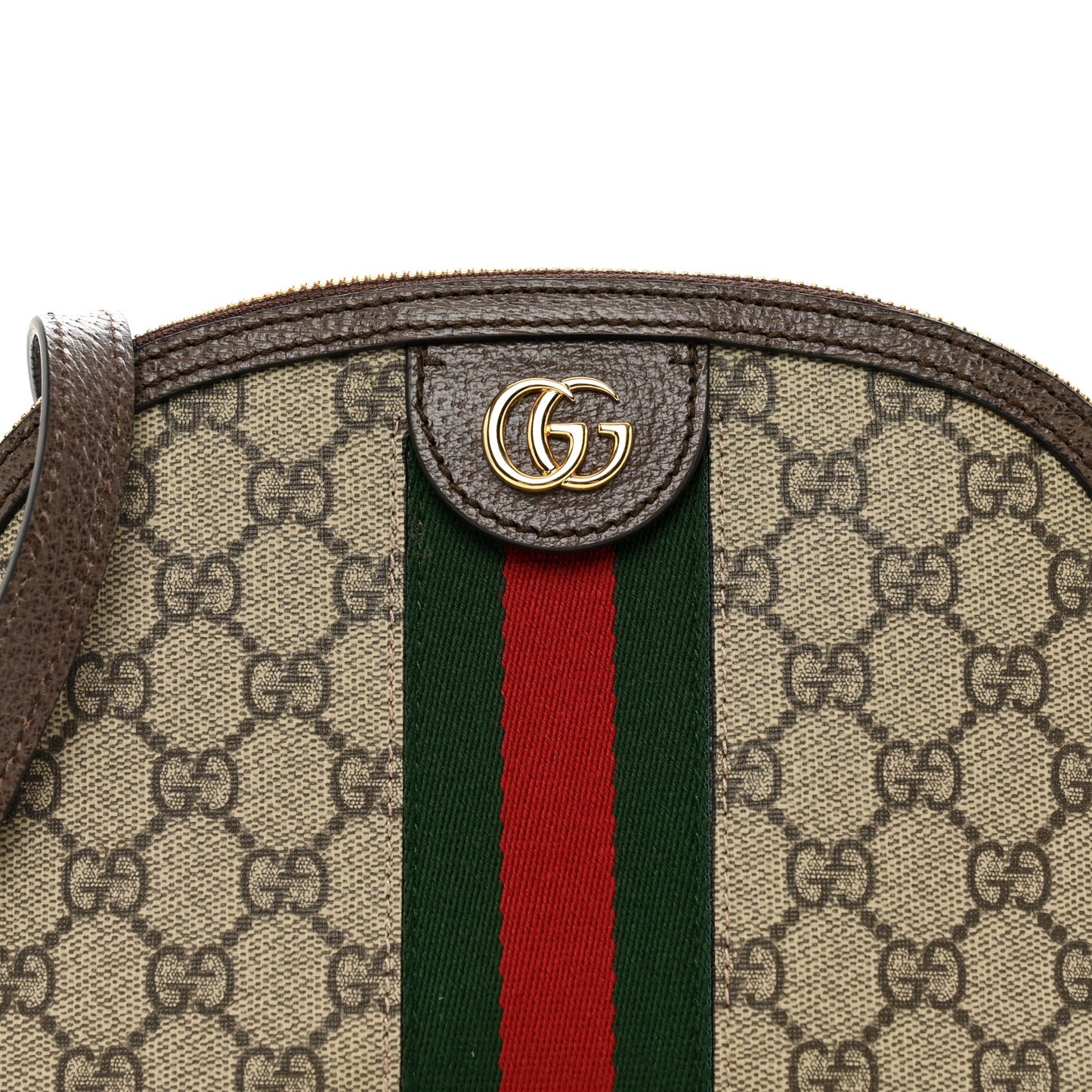 GG Supreme Monogram Textured Dollar Calfskin Web Small Ophidia Dome Shoulder Bag Beige Ebony New Acero