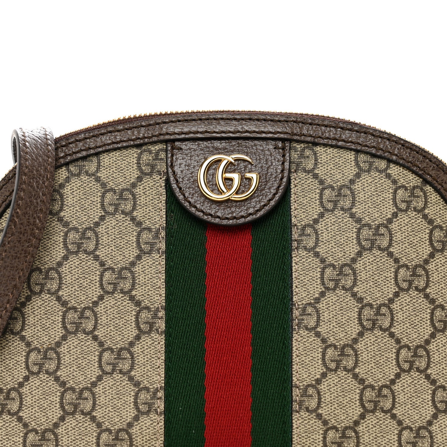 Gucci GG Supreme Monogram Textured Dollar Calfskin Web Small Ophidia Dome Shoulder Bag Beige Ebony New Acero 5 of 10
