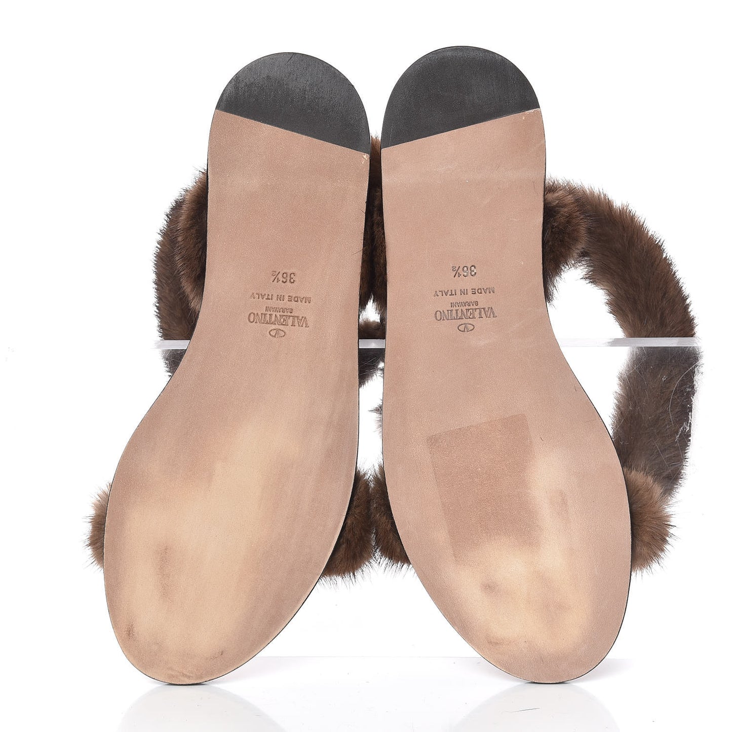 Mink Fur Ankle Wrap Flat Sandals 36.5 Visone