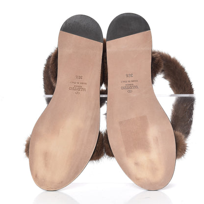 Valentino Garavani Mink Fur Ankle Wrap Flat Sandals 36.5 Visone 5 of 7
