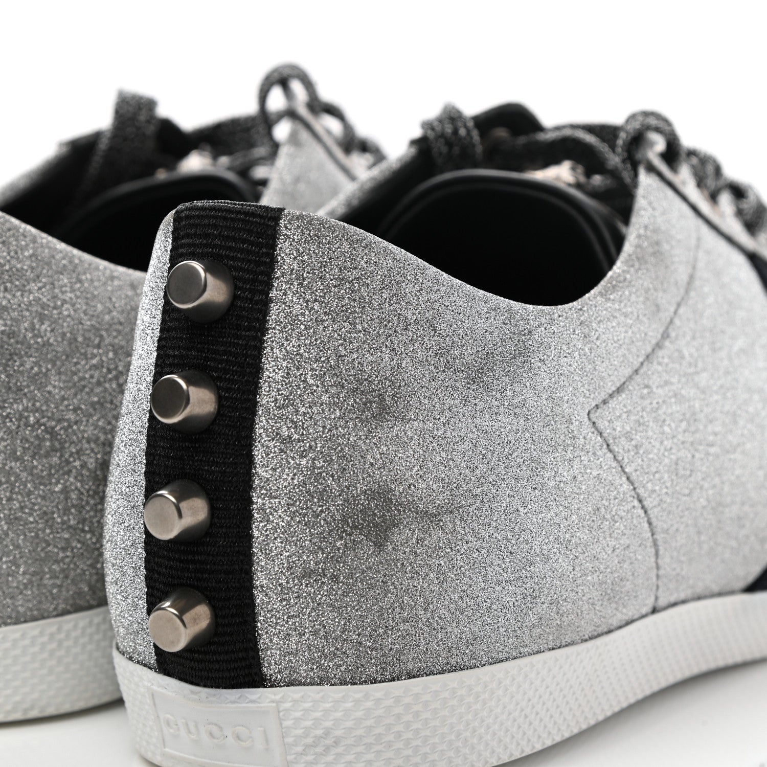 Gucci Glitter Fabric Studded Web Mens Sneakers 10.5 Silver 7 of 8