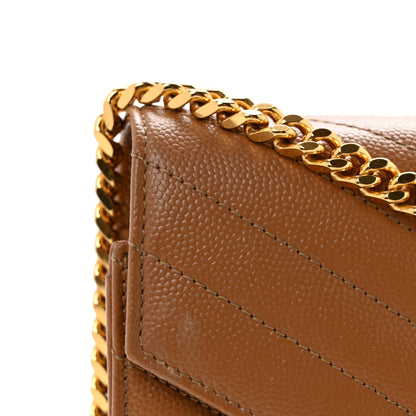 Saint Laurent Grain De Poudre Matelasse Chevron Monogram Chain Wallet Natural Dark 12 of 12