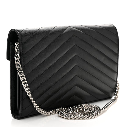 Saint Laurent Grain De Poudre Matelasse Chevron Monogram Chain Wallet Black 3 of 10