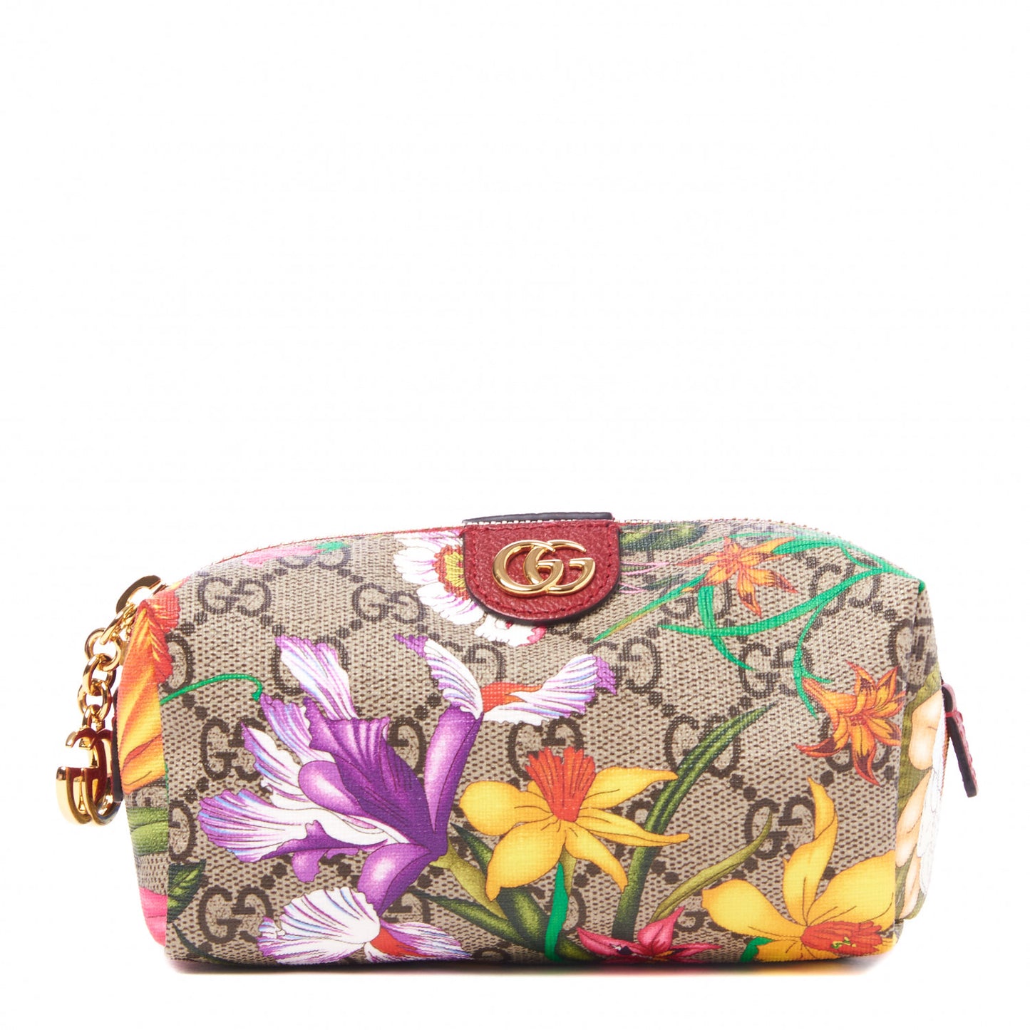 Soft GG Supreme Monogram Flora Calfskin Small Ophidia Cosmetic Case Beige Ebony Multicolor Rosso