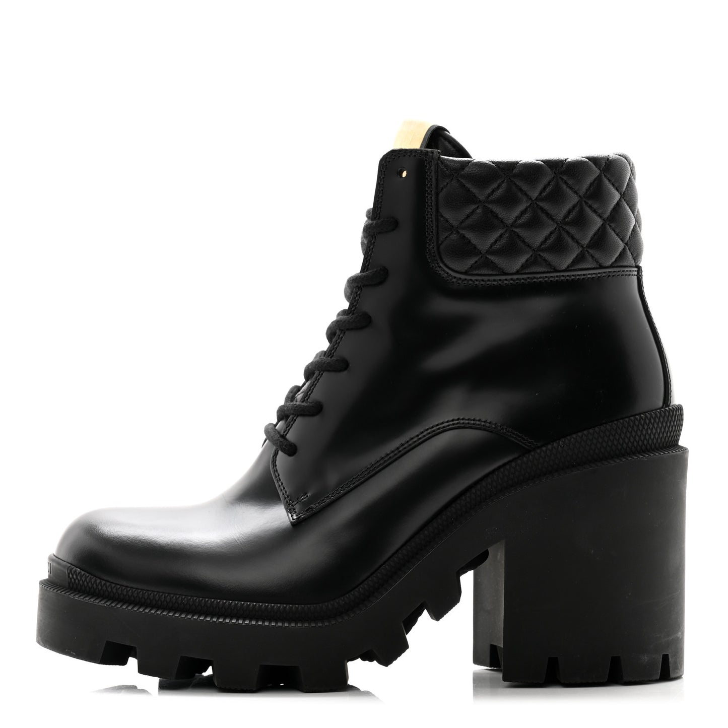 Magnum Calfskin Nappa Quilted Lace Up Ankle Boots 39.5 Black