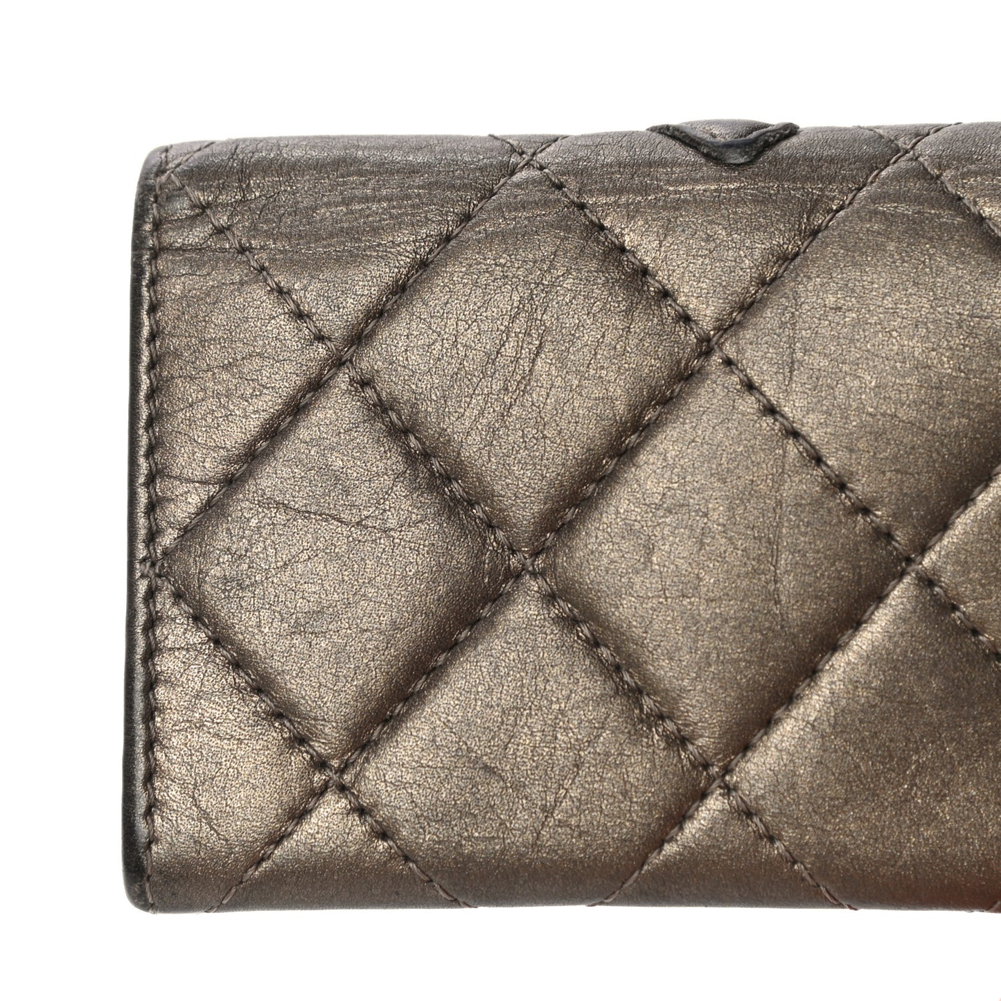 Metallic Calfskin Quilted Cambon Key Holder Case Bronze