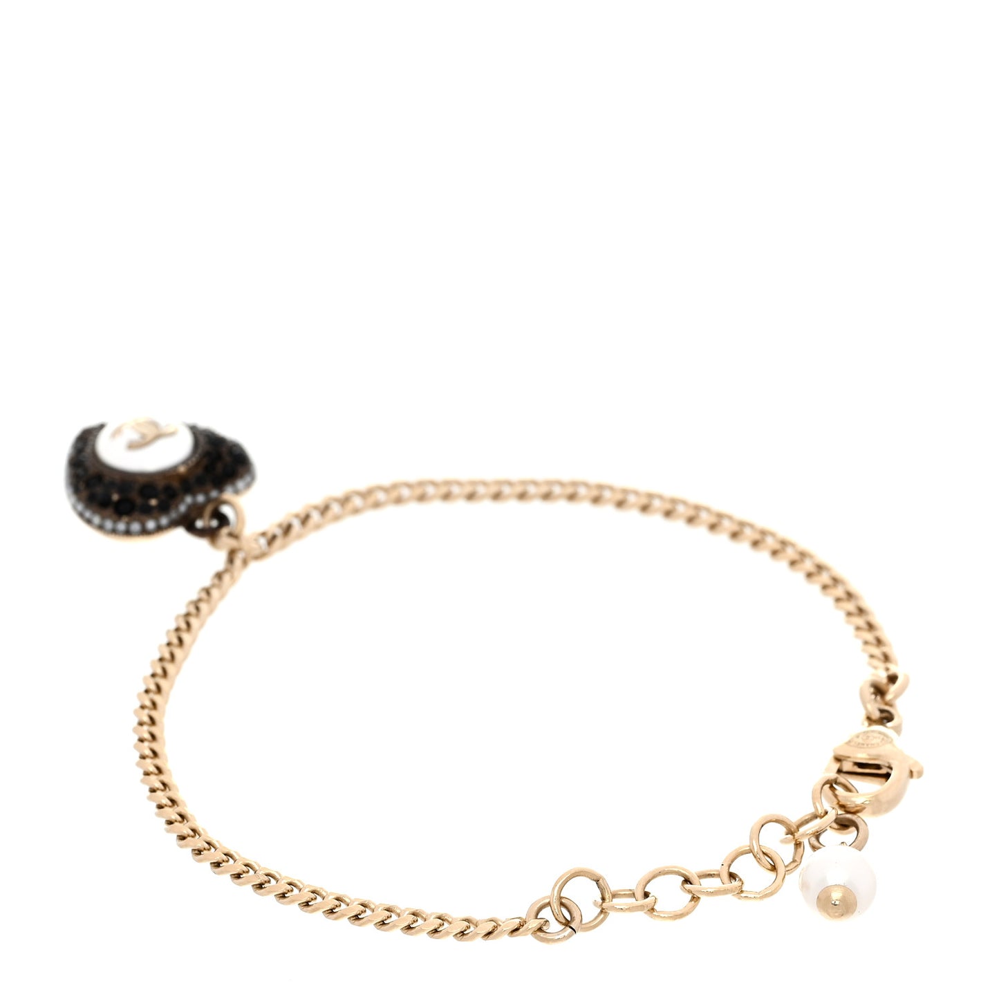 Crystal Pearl Chain Heart Bracelet Gold Black