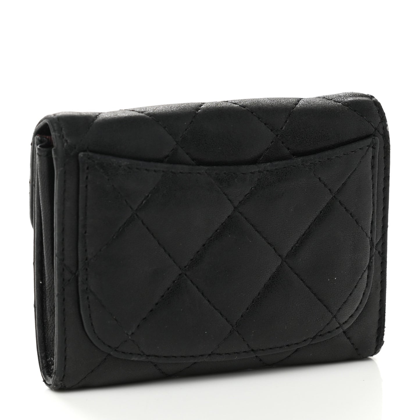 Lambskin Quilted Flap Card Holder Wallet Black