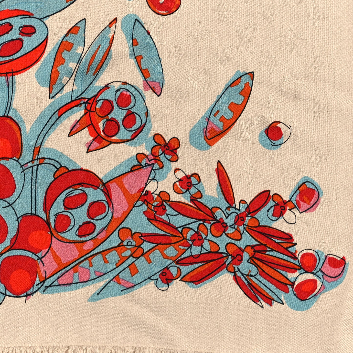Silk Wool Monogram Jungle 16 Shawl Multicolor