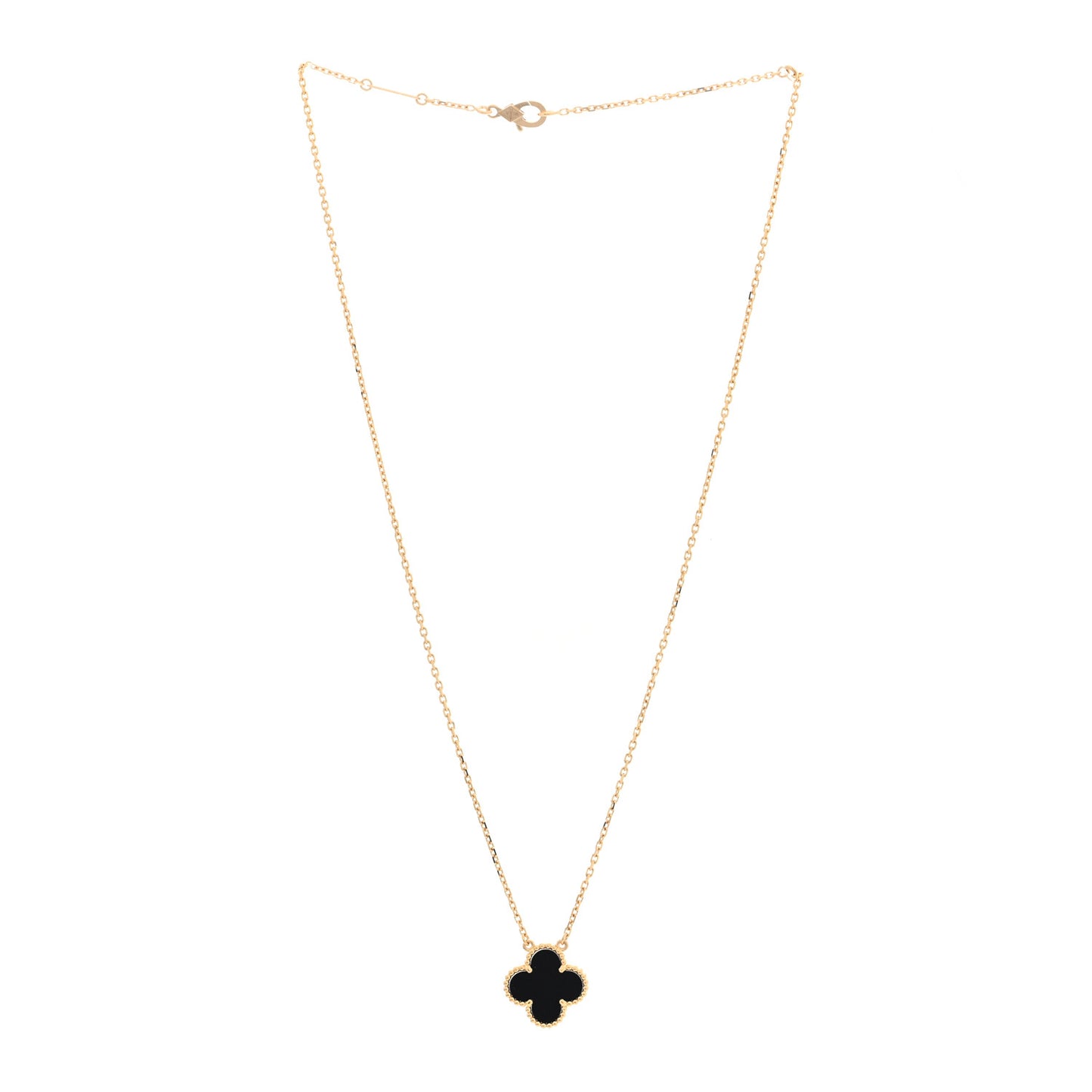 18K Yellow Gold Black Onyx Vintage Alhambra Pendant Necklace