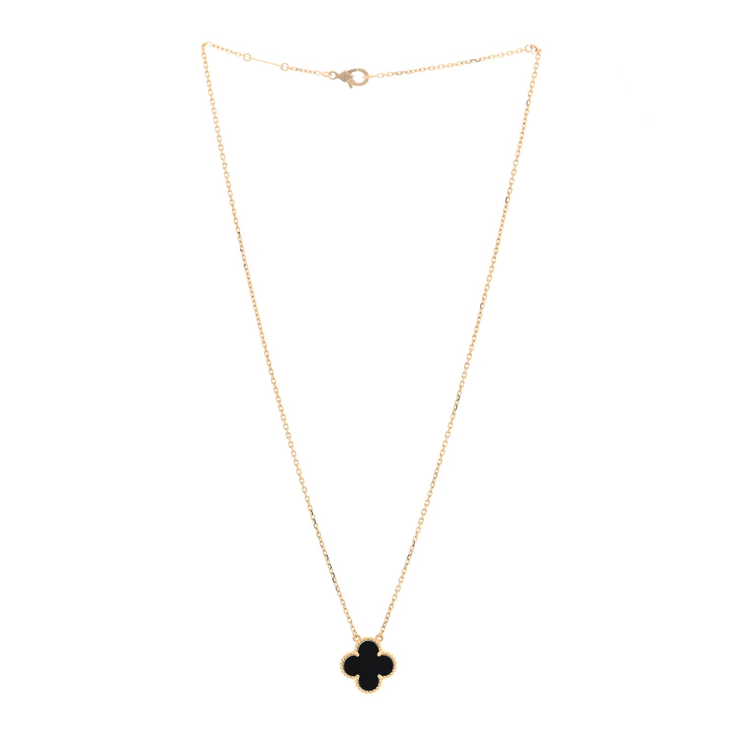 Van Cleef & Arpels 18K Yellow Gold Black Onyx Vintage Alhambra Pendant Necklace 3 of 5