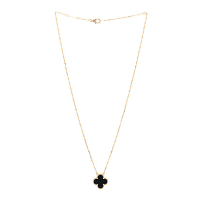 Van Cleef & Arpels 18K Yellow Gold Black Onyx Vintage Alhambra Pendant Necklace 3 of 5