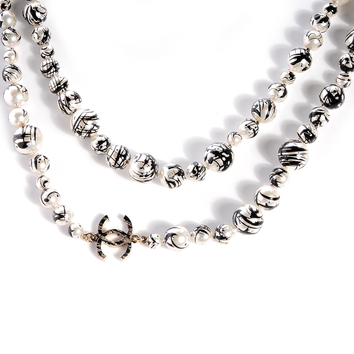 Pearl CC Graffiti Long Necklace Black Gold