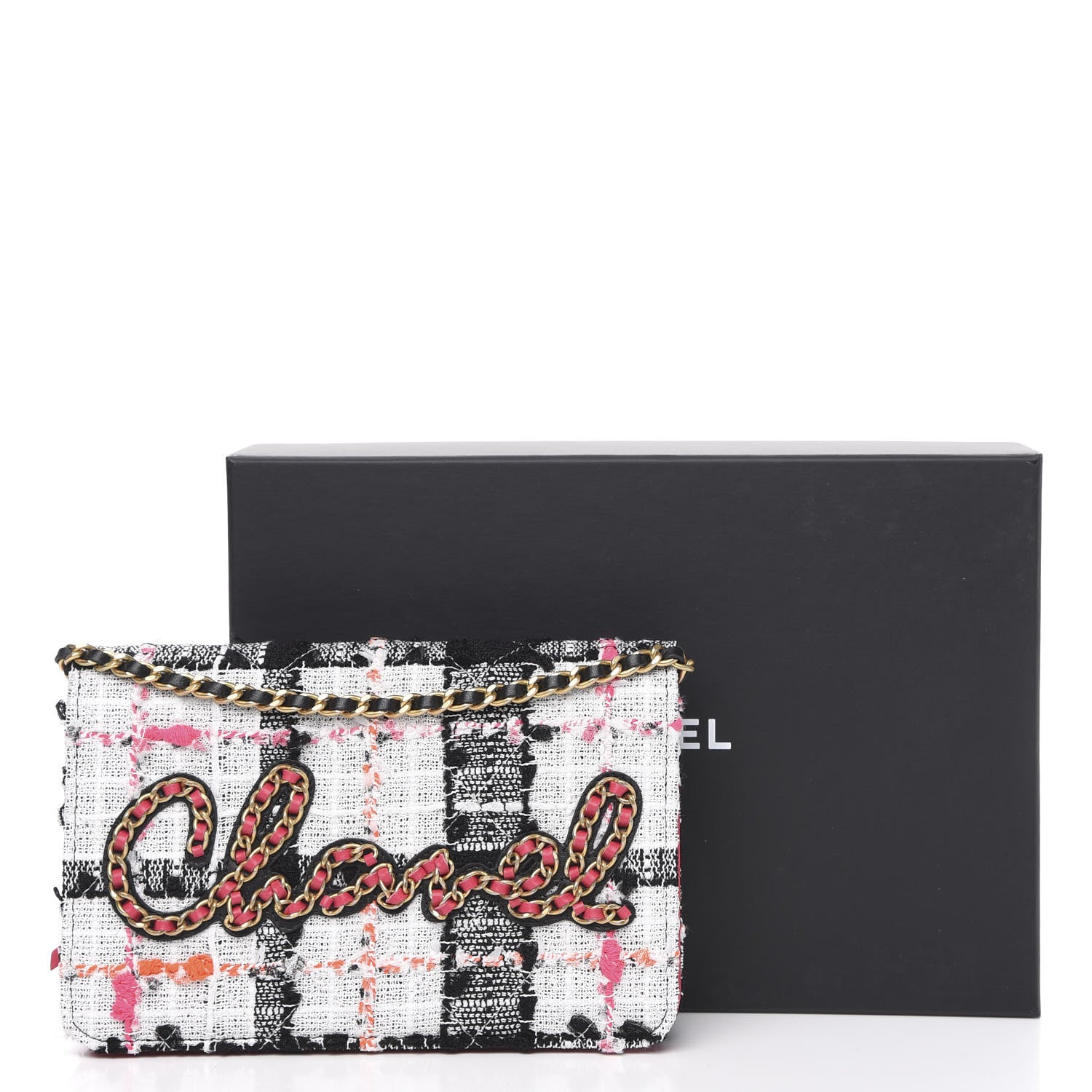Chanel Tweed Calfskin Signe Wallet On Chain WOC Black Pink Orange 11 of 12