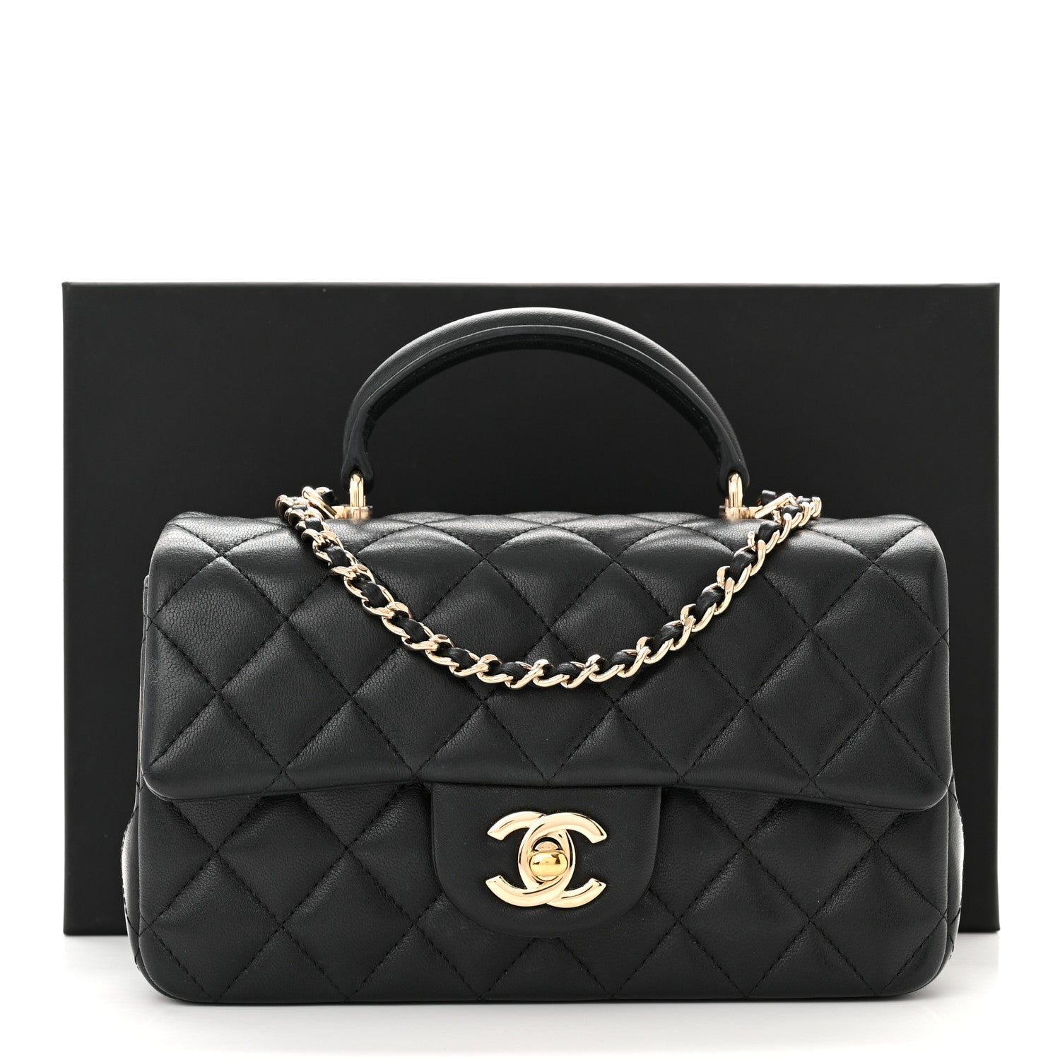 Chanel Lambskin Quilted Mini Top Handle Rectangular Flap Black 10 of 10