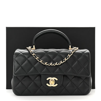 Chanel Lambskin Quilted Mini Top Handle Rectangular Flap Black 10 of 10