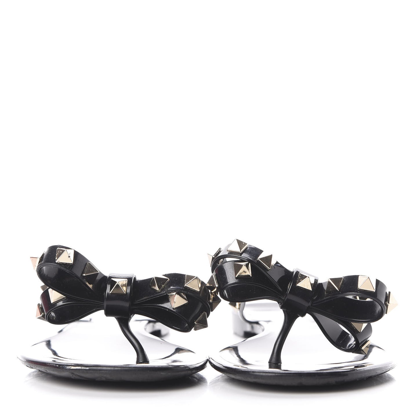 PVC Jelly Rockstud Bow Thong Sandals 37 Black