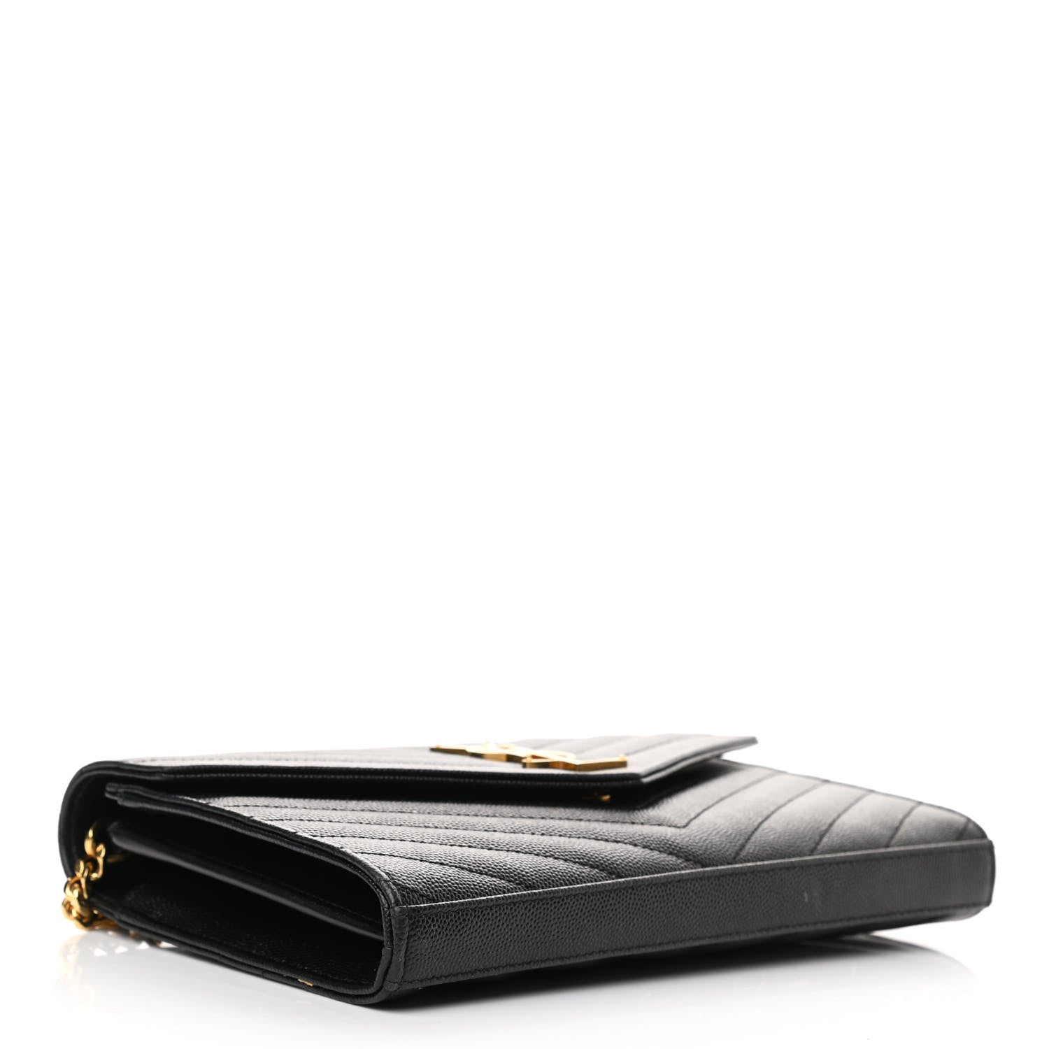 Saint Laurent Grain De Poudre Matelasse Chevron Monogram Chain Wallet Black 4 of 11