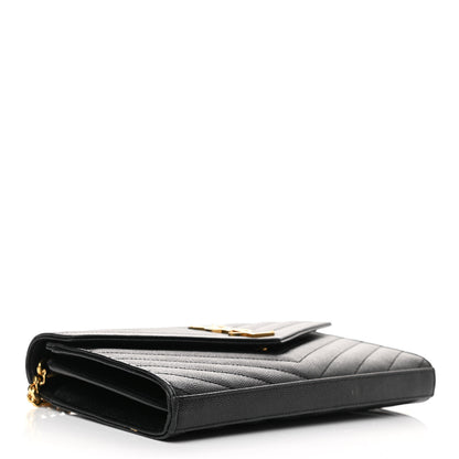 Saint Laurent Grain De Poudre Matelasse Chevron Monogram Chain Wallet Black 4 of 11