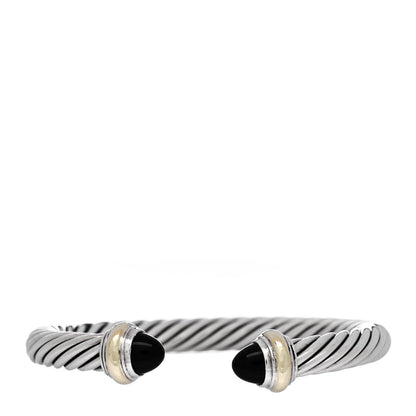 David Yurman Sterling Silver 14K Yellow Gold Black Onyx 7mm Cable Classics Bracelet 1 of 3