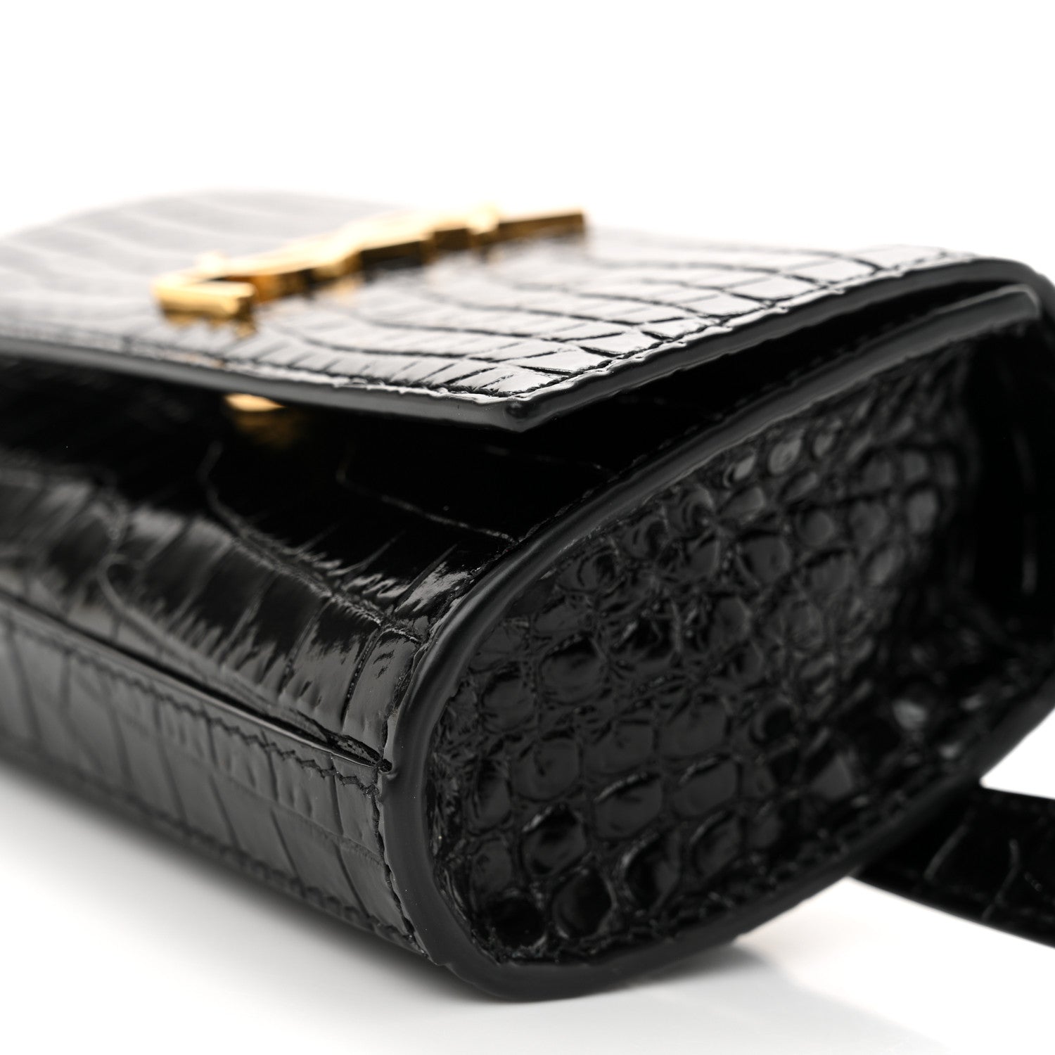 Saint Laurent Calfskin Crocodile Embossed Monogram Kate Belt Bag Black 9 of 9