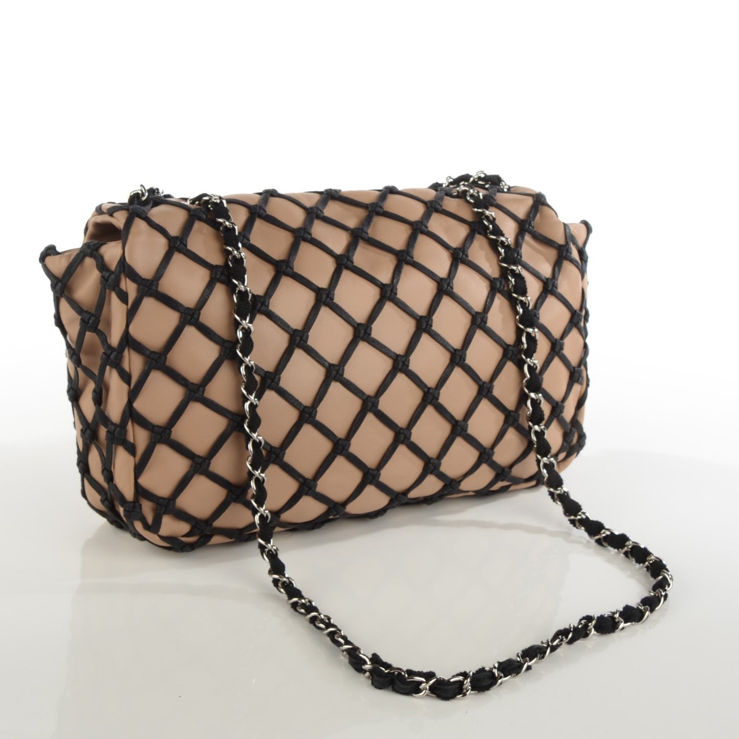 Lambskin Jumbo Canebiers Net Flap Biege