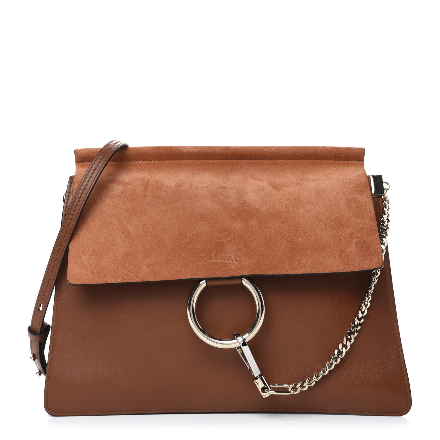 Chloe Suede Calfskin Medium Faye Shoulder Bag Tobacco 1 of 8