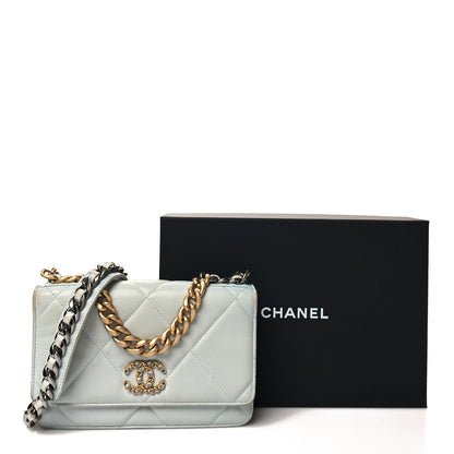 Chanel Lambskin Quilted Chanel 19 Wallet On Chain WOC Light Blue 16 of 16