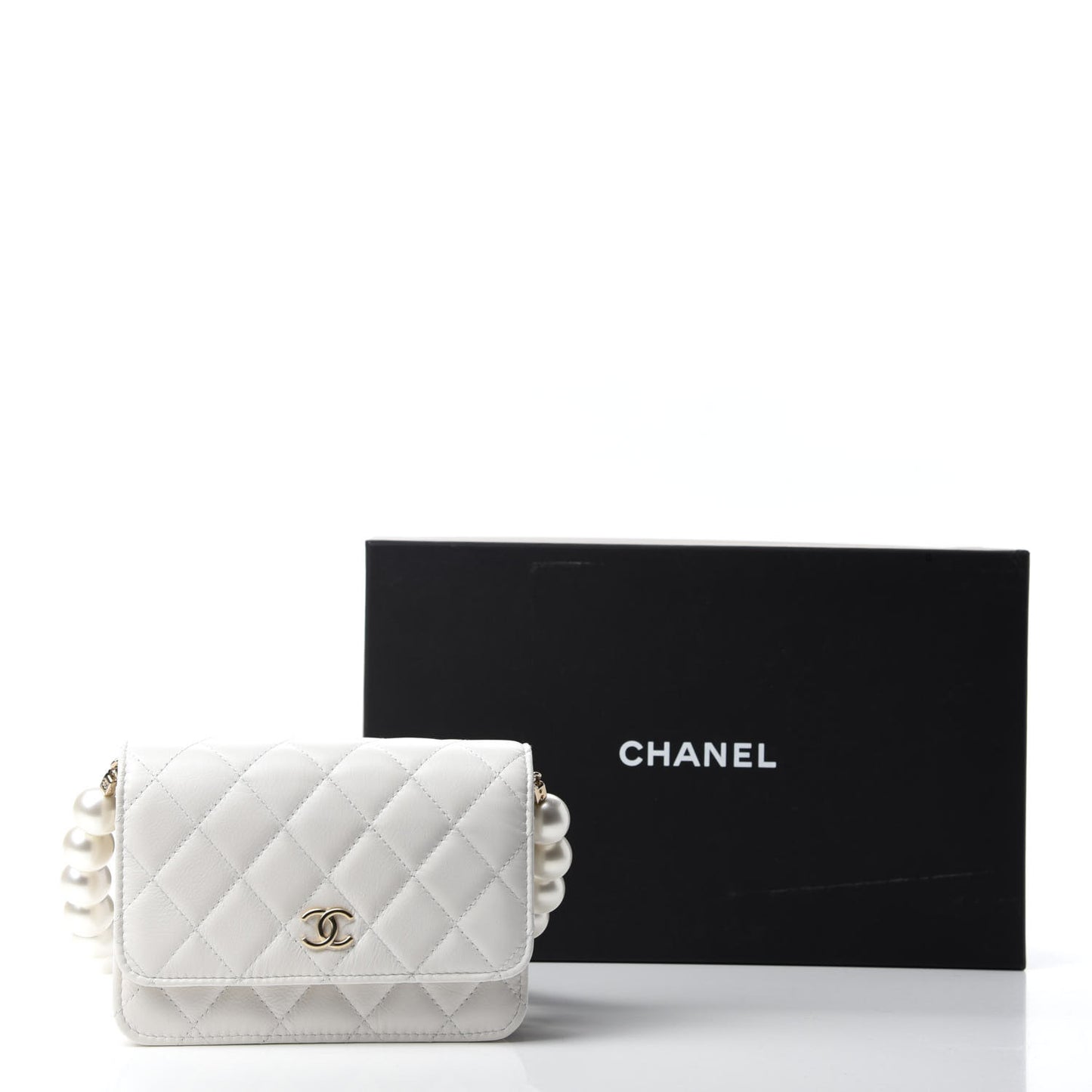Calfskin Quilted Mini Maxi Pearls Wallet On Chain WOC White