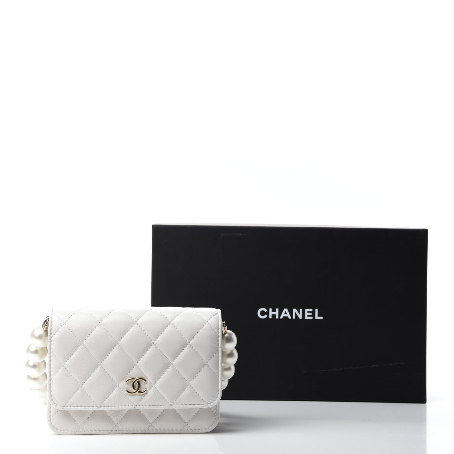 Chanel Calfskin Quilted Mini Maxi Pearls Wallet On Chain WOC White 11 of 11