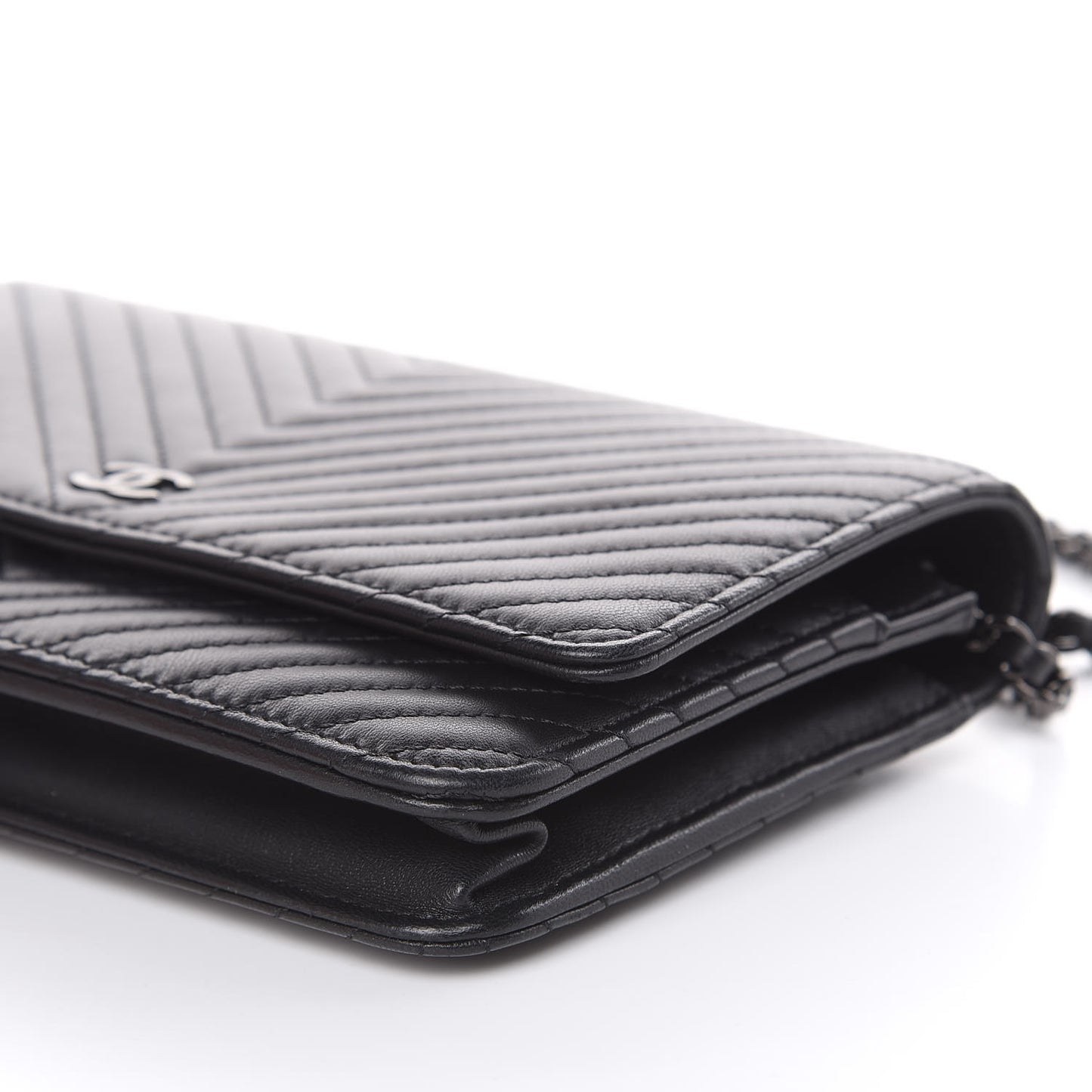 Lambskin Chevron Quilted Wallet On Chain WOC So Black