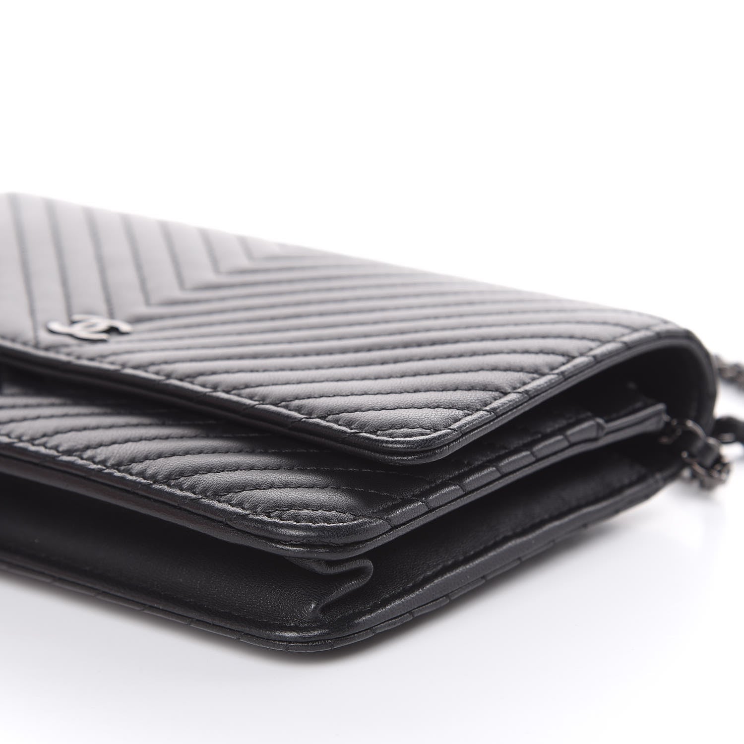 Chanel Lambskin Chevron Quilted Wallet On Chain WOC So Black 10 of 13