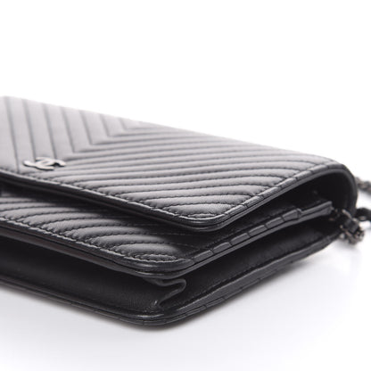 Chanel Lambskin Chevron Quilted Wallet On Chain WOC So Black 10 of 13