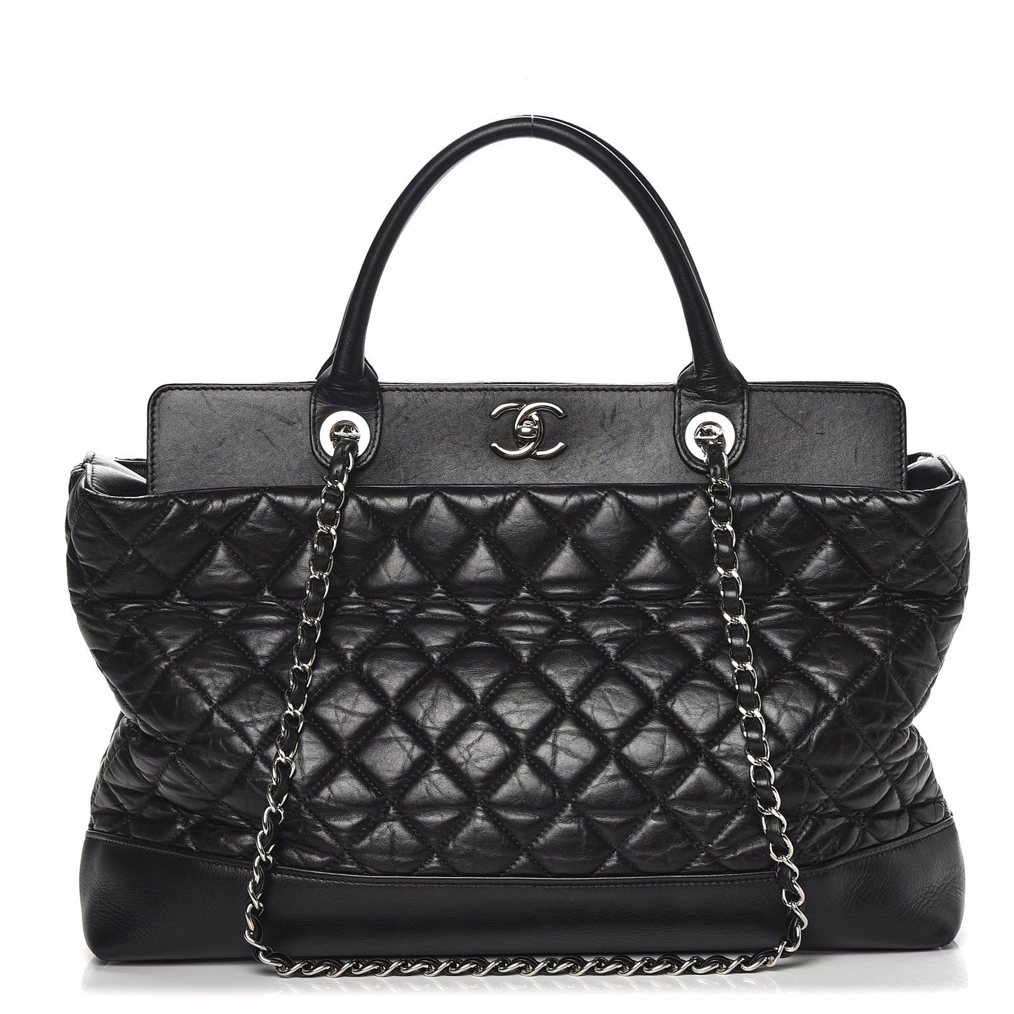 Aged Calfskin Quilted Be CC Tote Black