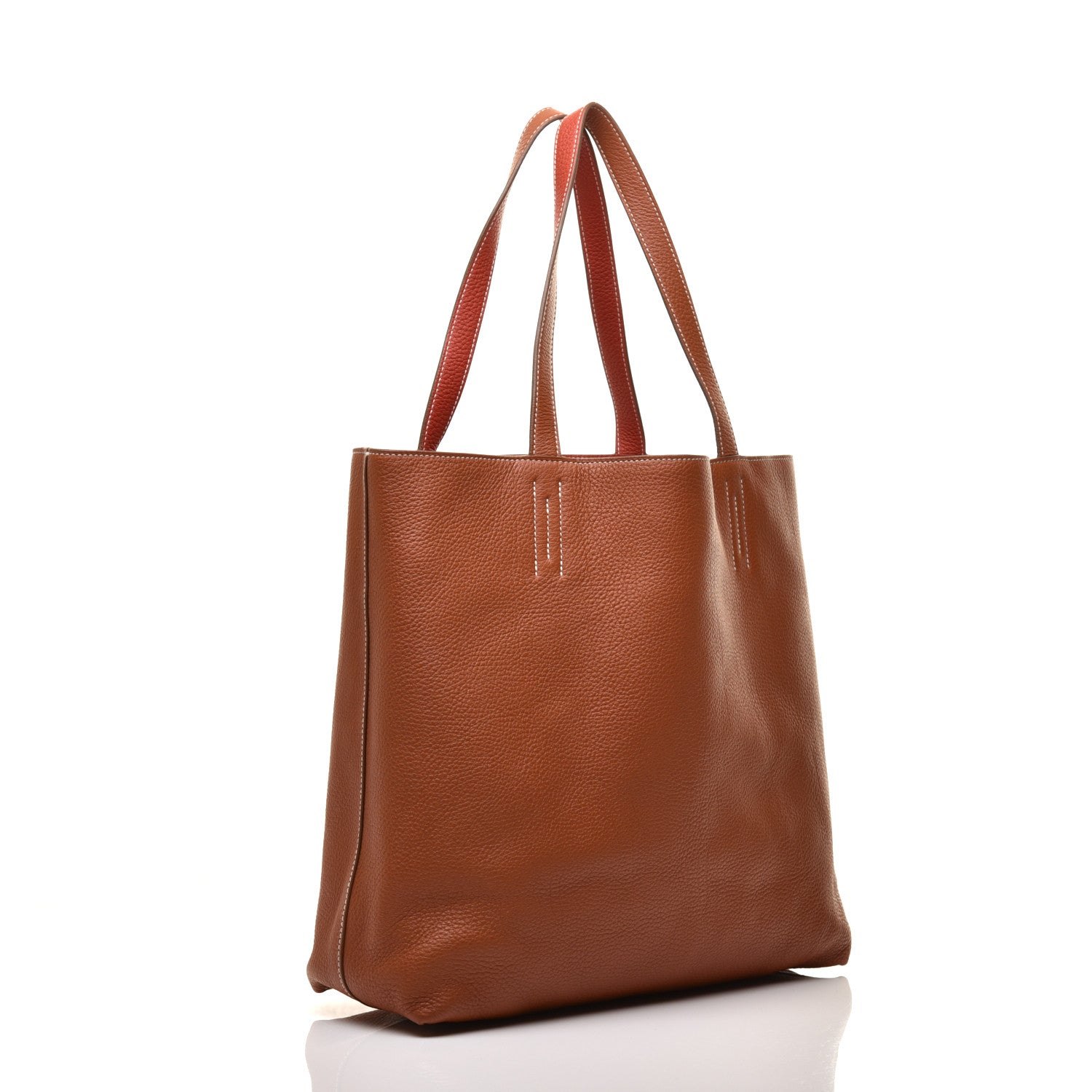 Hermes Taurillon Clemence Double Sens 36 Reversible Tote Gold Sanguine 6 of 16