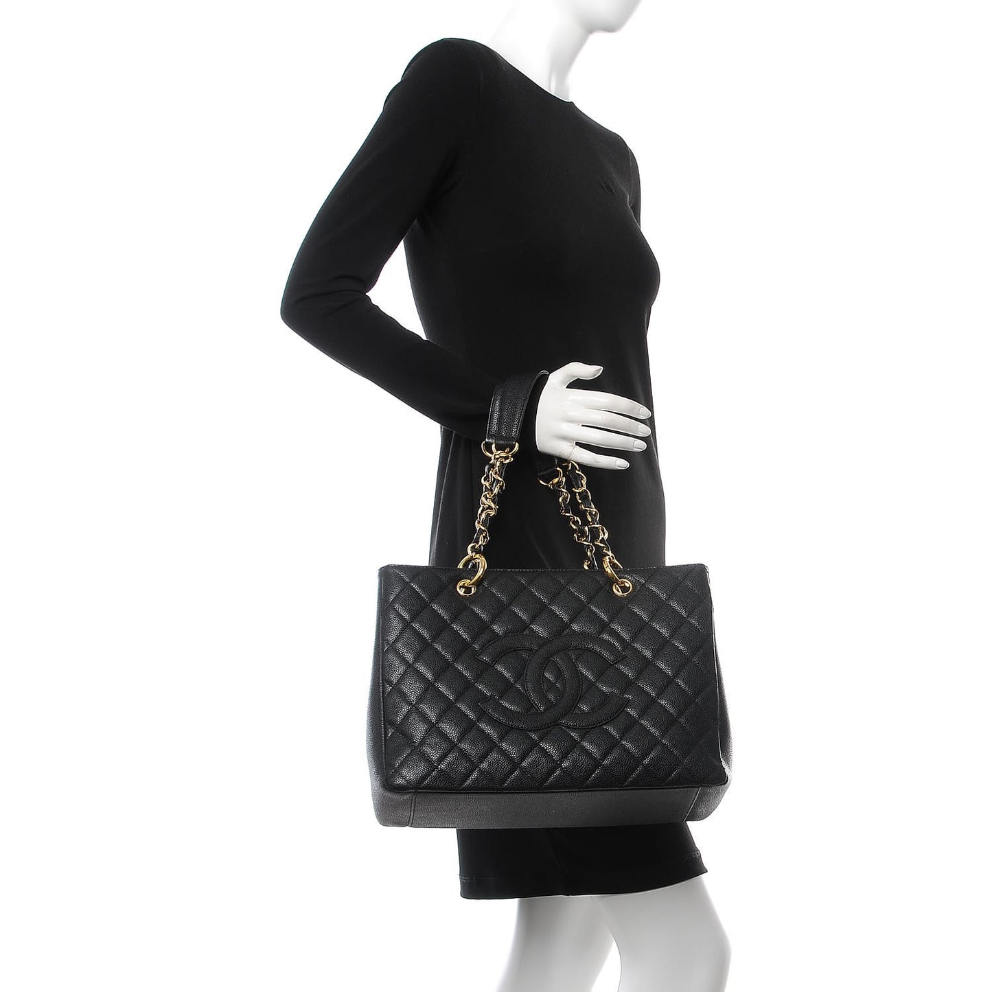 Caviar Quilted Grand Shopping Tote GST Black