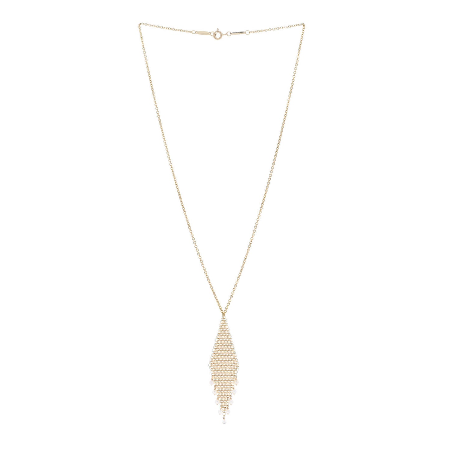18K Yellow Gold Freshwater Cultured Pearl Elsa Peretti Mesh Fringe Pendant Necklace