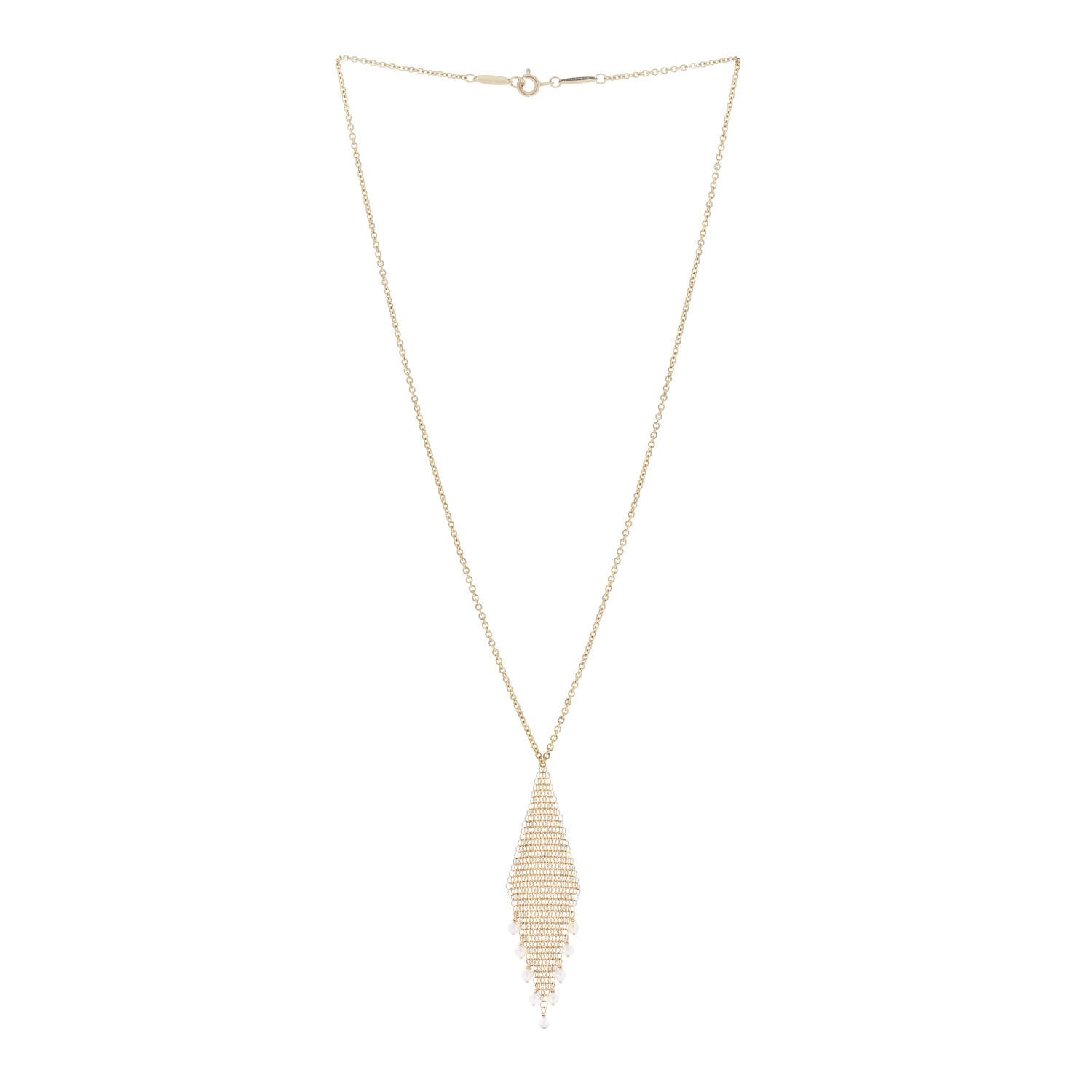 Tiffany 18K Yellow Gold Freshwater Cultured Pearl Elsa Peretti Mesh Fringe Pendant Necklace 3 of 5