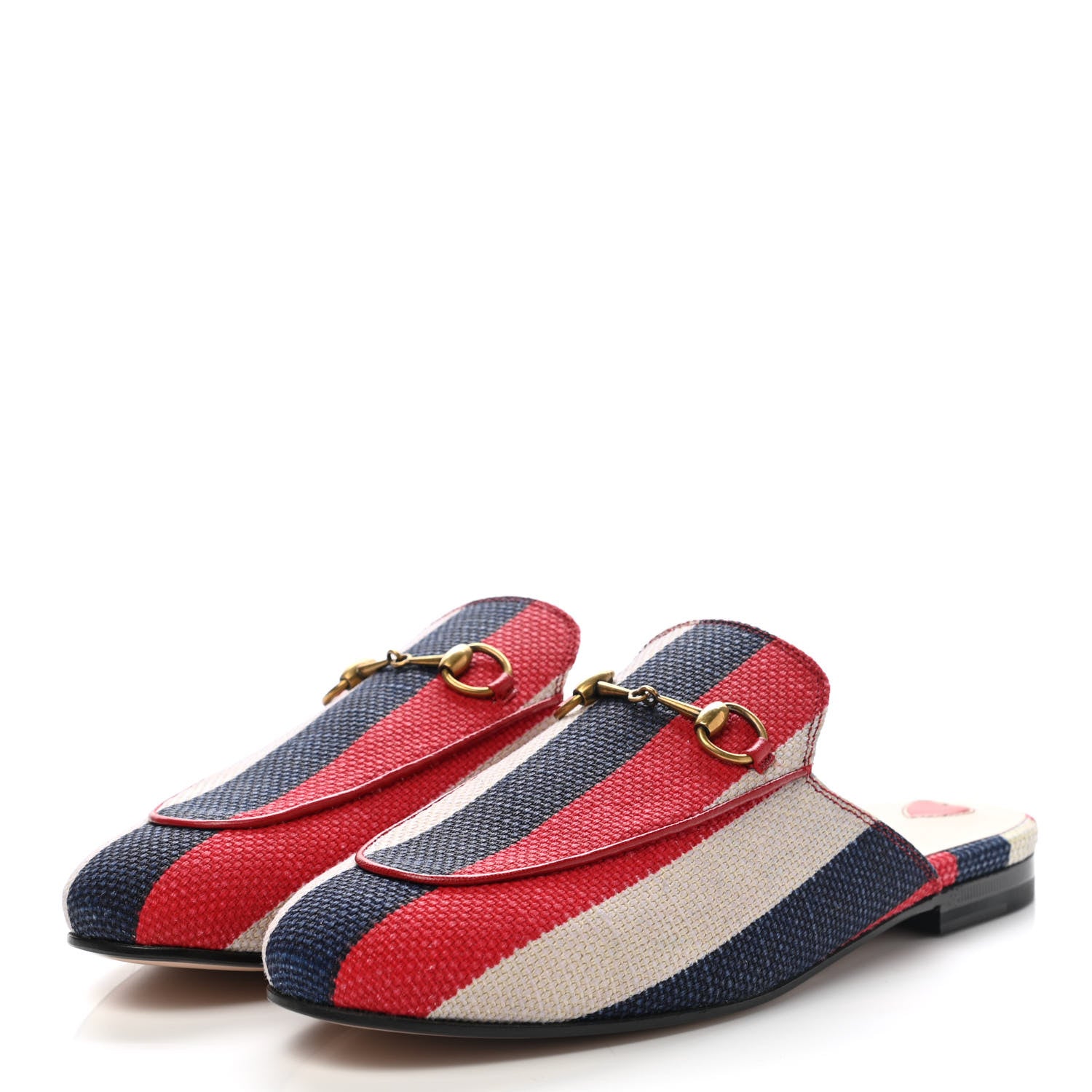 Gucci Canvas Sylvie Stripe Womens Princetown Slippers 38.5 Mystic White Hibiscus Red Maritime 2 of 11