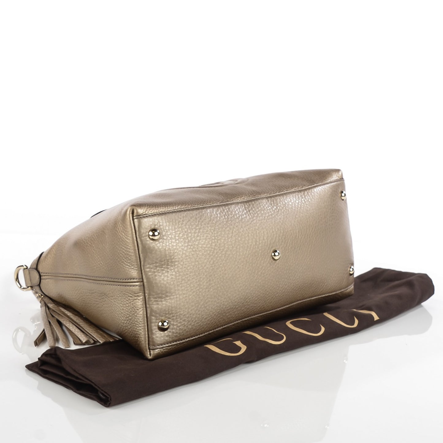 Metallic Cellarius Calfskin Small Soho Top Handle Satchel Golden Beige