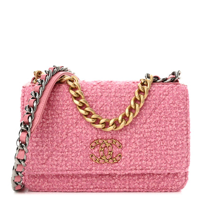 Chanel Wool Tweed Lambskin Quilted Chanel 19 Wallet On Chain WOC Pink 1 of 13